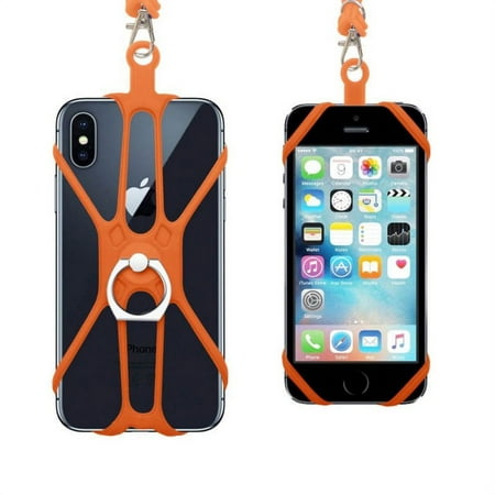 2 In 1 Cell Phone Silicone Lanyard Strap Case Holder With Detachable Neck Strap Universal For Smartphone, Orange