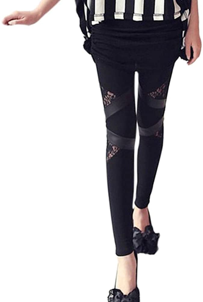 Fashion Womens PU Leather Lace Skinny Pants Stretch Trouser Pencil Leggings Q8Q9