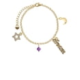 thumbnail image 2 of Delight Jewelry February - Purple Crystal Bicone Goldtone Dream Big Charm Bracelet, 7.5+2" Extender, 2 of 4