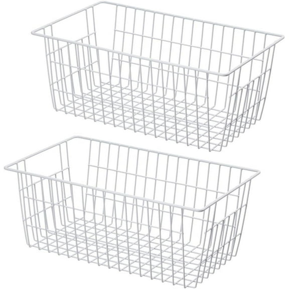2Pcs Wire Storage Baskets,Metal Storage Basket for Organizing,White Wire Storage Freezer Baskets for Closet,Bedroom,Bathroom,Office