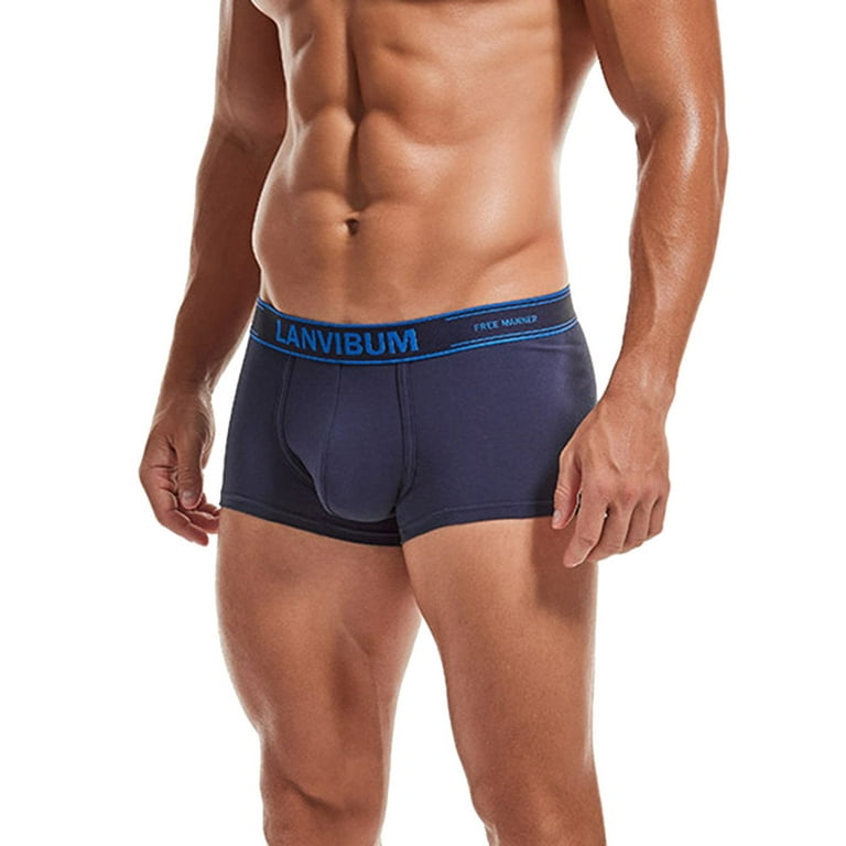 KaLI_store Underwear Mens Boxer Briefs Breathable Hot Mesh Underwear Navy,M  