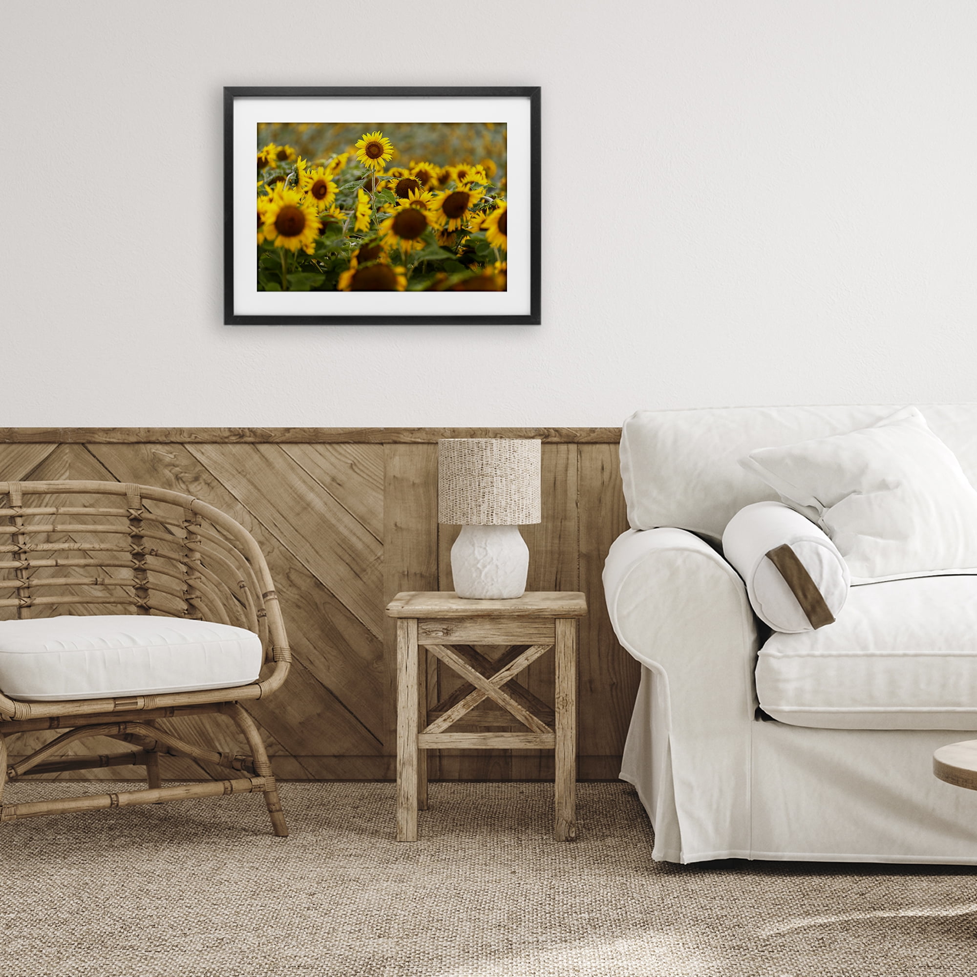 Central Sunflower in Meadow Black Framed Print Under Glass, design by Andy Crawford