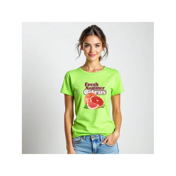 Playera Con Estampado De Fresh Summer Citrus – Dale Sabor y Color a tu Verano Ropa Para Mujer Color Verde Lima Talla Grande Marca Emil SaEs