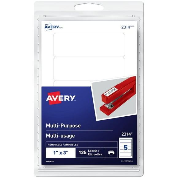 Avery Multi-Purpose Removable Labels for Laser and Inkjet Printers, 1" x 3" - 2314