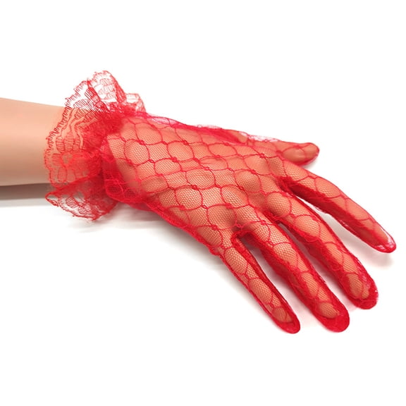 D-GROEE 2 Pairs Women Party Lace Elegant with Wrist Ruffle Bridal Wedding Gloves Solid Color See-through Lace Wedding Gloves