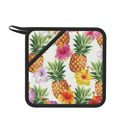 

Sikiie Hawaiian Pineappl Pot Holders Kitchen Insulation Mats Heat Resistant Pot-Holder Oven Anti-Scald Pads for Cooking Baking 7.1*7.1inch