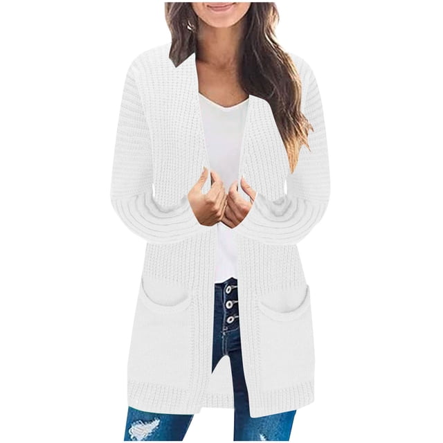 Timegard Cardigans pour Femmes à devant Ouvert Vestes Tricotées Manteau Automne Hiver Confortable Vêtement d'Extérieur Couleur Unie