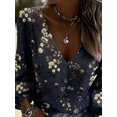 thumbnail image 4 of Women's  Floral Blouse V-Neck Long Sleeve Lantern Sleeve Ruffle Cuff Loose Fit Top for Spring Fall Layering Office Commute Vacation Daily Outfits, 4 of 4