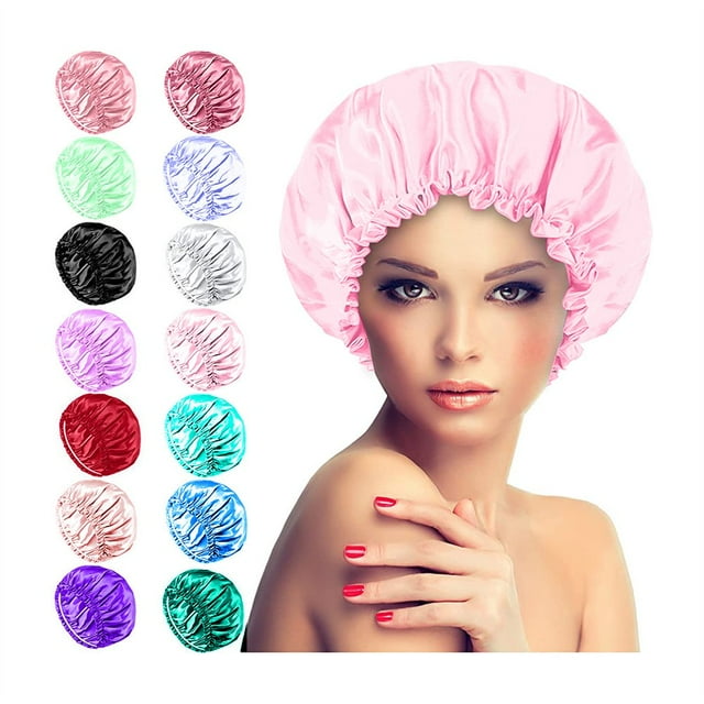 Satin Bonnet Sleeping Cap Double Layer Elasticated Trim Soft Night Hat for Woman