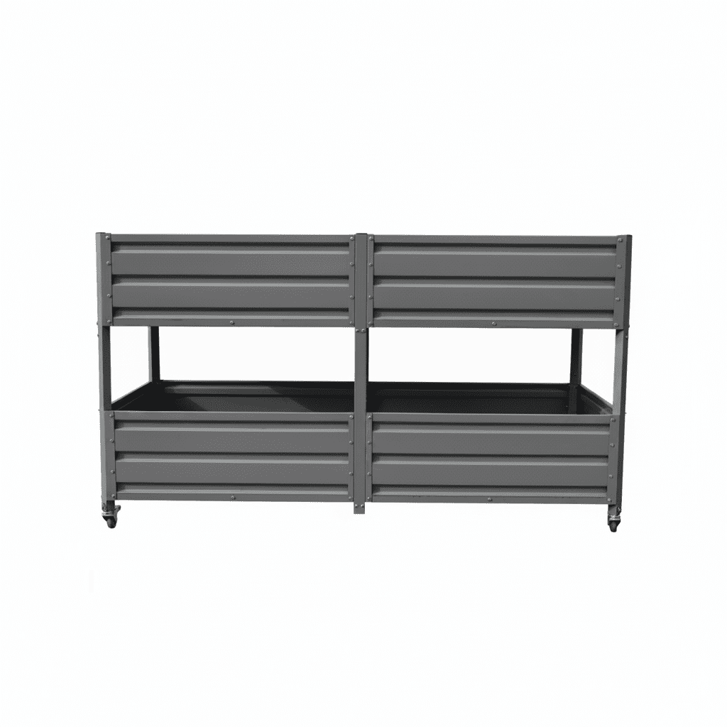 Dual Tier Elevated Metal Raised Garden Bed with Lockable Wheels, Staggered 2-Layer Raised Planter Box for Vegetables Herbs Flowers, Outdoor Patio Backyard Green Planting Bed, Grey