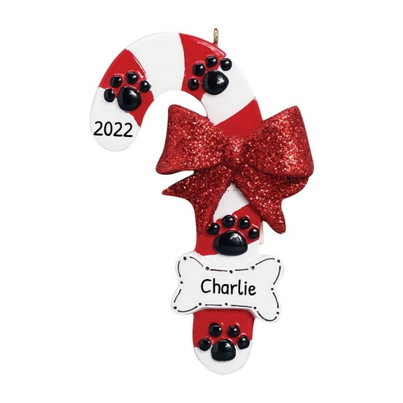 Personalized Candy Cane with Dog Bone Christmas Ornament for Xmas Tree -Ornaments by Elves