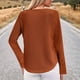 thumbnail image 4 of Camiseta de Mujer con Encaje de Piña y Costuras, Color Liso, Larga, Cuello Redondo, Informal. Color Naranja XL, 4 of 7