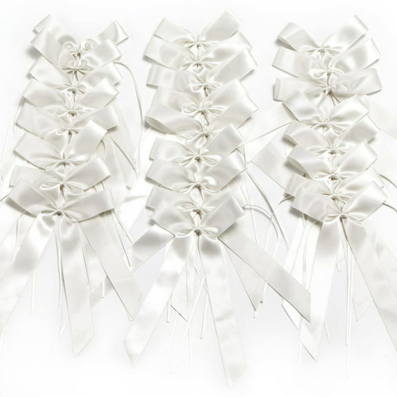 HEANUJJ White Satin Chair Bows for Weddings and Parties, 25pcs Simple Elegant Decorations