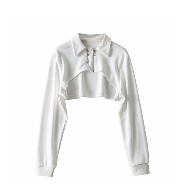Minnieouse Top corto elegante de manga larga y cintura alta para varias ocasiones Tops cortos de manga larga con cremallera Shurgs Prendas para la parte del cuerpo Blanco S