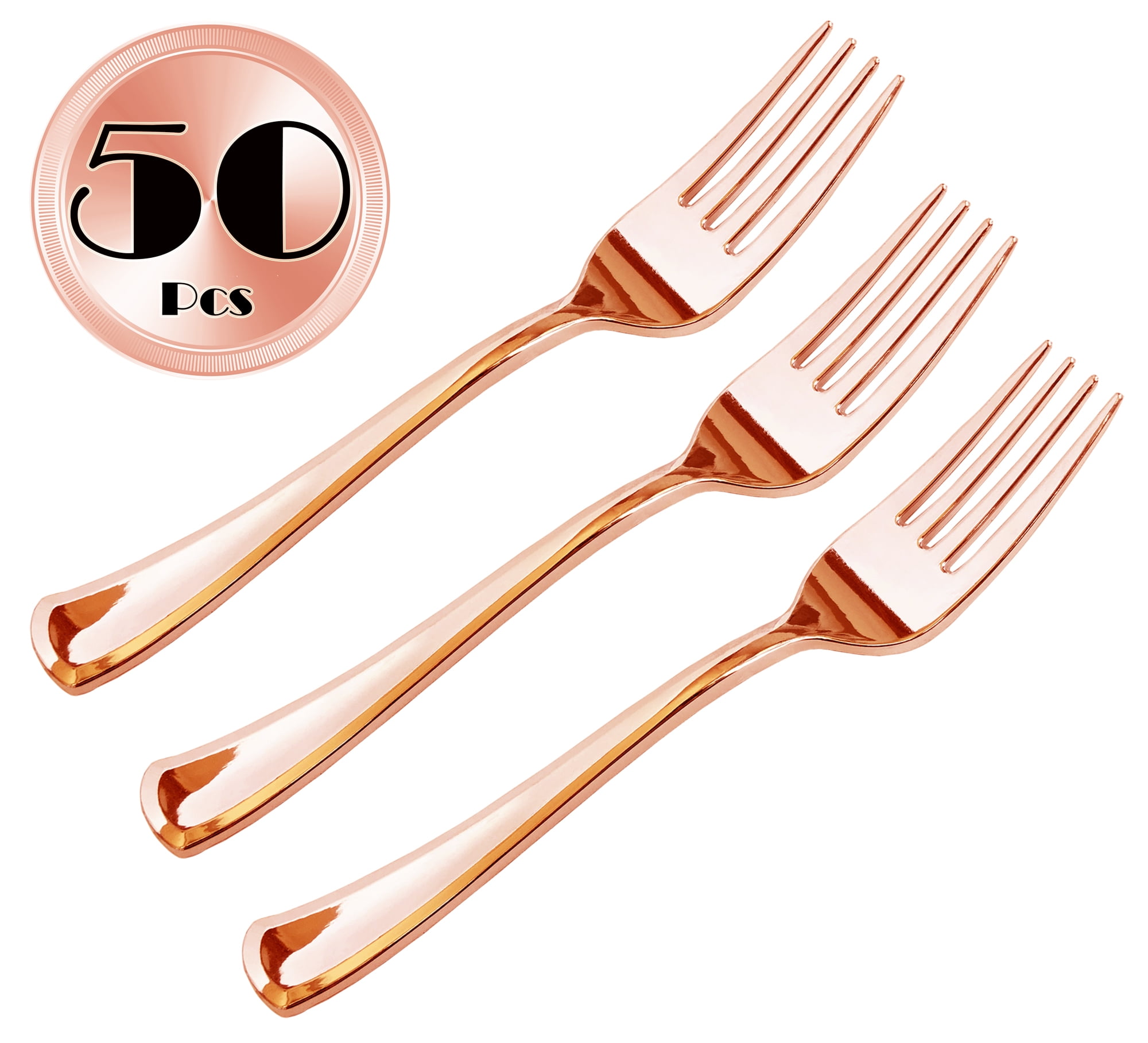 JL Prime 50 Piece Rose Gold Plastic Forks Bulk Set, Rose Gold Plastic ...