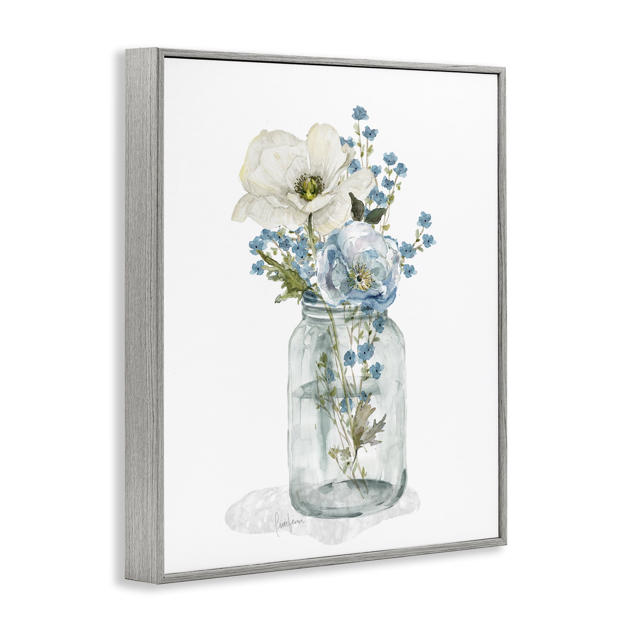 Stupell Industries Soft Flower Jar Botanical & Floral Painting Gray Framed Art Print Wall Art, 16 x 20