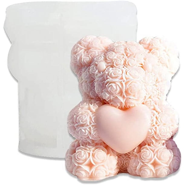 Xiao Hua Moldes de silicona para velas de oso rosa 3D con forma de corazón para San Valentín, bodas, aromaterapia, velas, cera, jabón, flores, arcilla, etc.