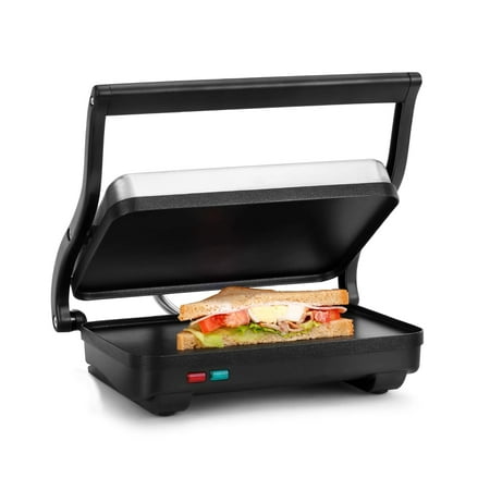 Holstein Housewares 2-Slice Electric Sandwich & Snack Griddle with Adjustable Temperature, Non-Stick Plates, Black and Copper/Stainless Steel – Golden, Crispy Results in Minutes