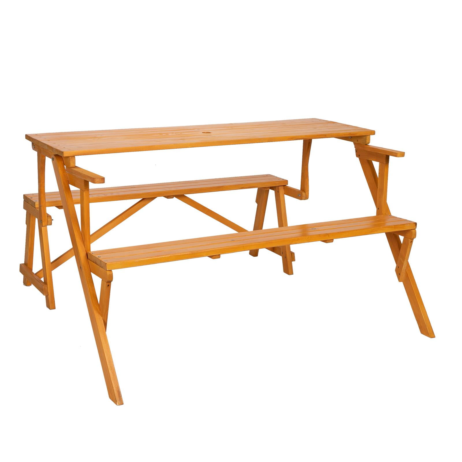 Zimtown 3Piece Folding Wooden Bench and Table Set, 2 Benches and 1