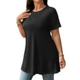 thumbnail image 3 of LANREMON Plus Tops for Women Summer Short Sleeve Loose Shirts for Women Casual Crew Neck Oversized Blouses Tee 4XL, 3 of 8