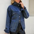 thumbnail image 7 of 2026 Women's Oversized Jean Jacket Vintage Washed High Neck Denim Jacket Asymmetrical Button Down Street Style Coat, S, 7 of 7