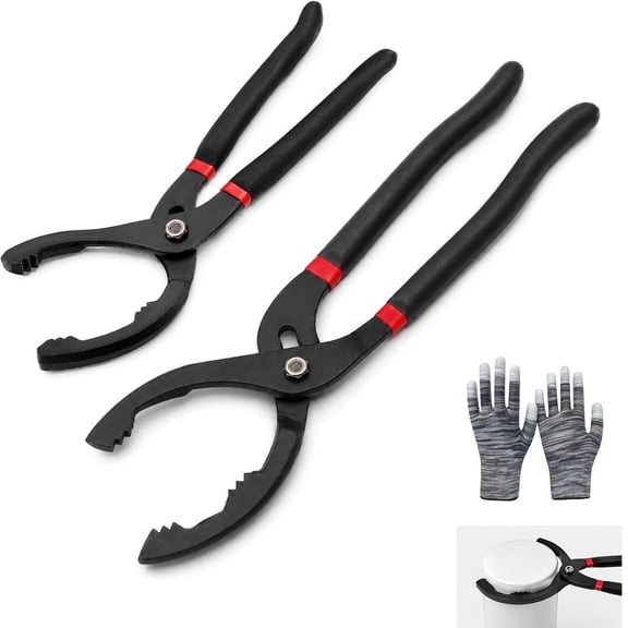 2-Pack Adjustable Oil Filter Pliers (9" & 12"), Universal Wrench for Car, Truck & Motorcycle Oil Changes