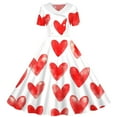 thumbnail image 4 of BRGZLK Girl Dresses Hepburn Style Valentine Day Print Short Sleeve Turn Down Collar Dress Trendy Comfy Dance Skirt Hot Pink 13-14 Years, 4 of 4