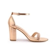 thumbnail image 3 of BLISSFUL STEP Women's Sandals Rhinestone Chunky Heel Ankle Strap Open Toe Party Shoes Rose Gold 9, 3 of 8