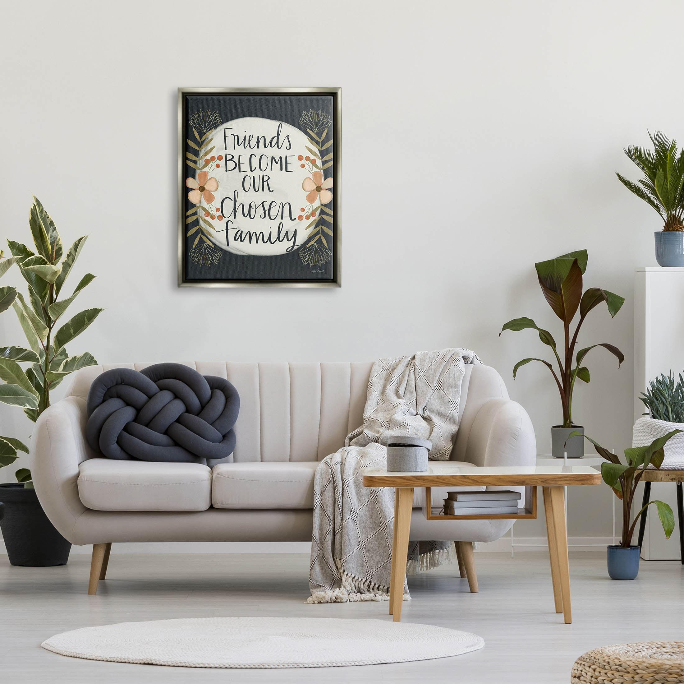 Stupell Industries Chosen Family Friendship Phrase Graphic Art Luster Gray Floating Framed Canvas Print Wall Art, Design by Katie Doucette