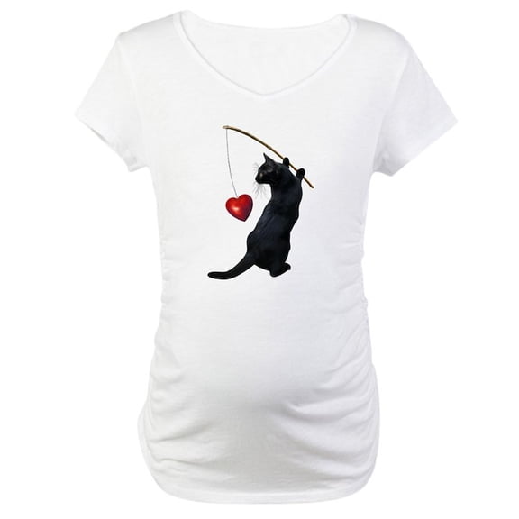 CafePress - Black Cat Fishing Heart Maternity T Shirt - Cotton Maternity T-shirt, Cute & Funny Pregnancy Tee