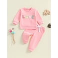 thumbnail image 4 of Toddler Baby Girls Fall Clothing Sets 3 6 12 18 24 Months 2T 3T Letter Embroidery Long Sleeve Round Neck Sweatshirt Drawstring Pocket Long Pants Outfits, 4 of 9