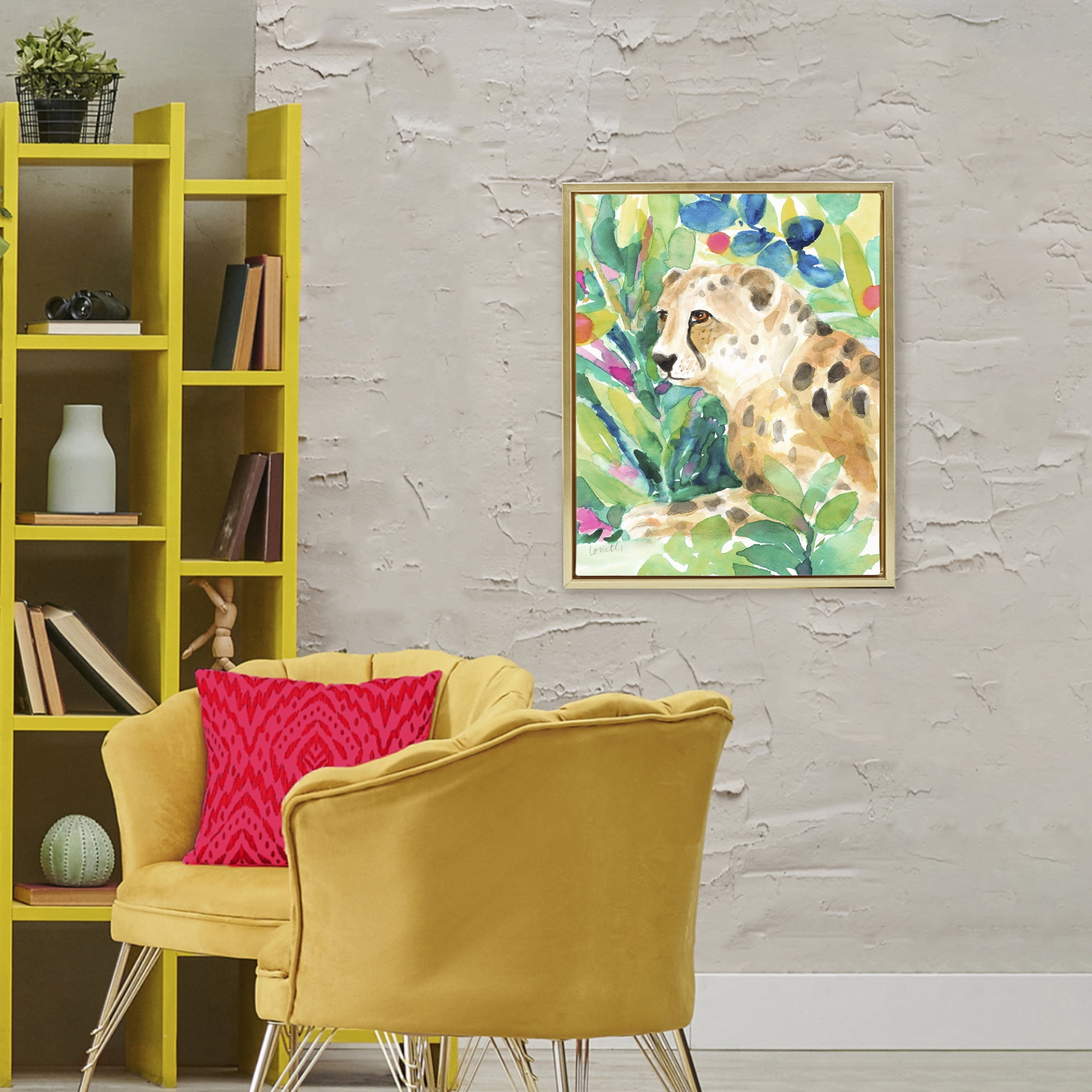 Stupell Industries Vibrant Chillin' Cheetah Gold Framed Floater Canvas Wall Art, design by Lanie Loreth