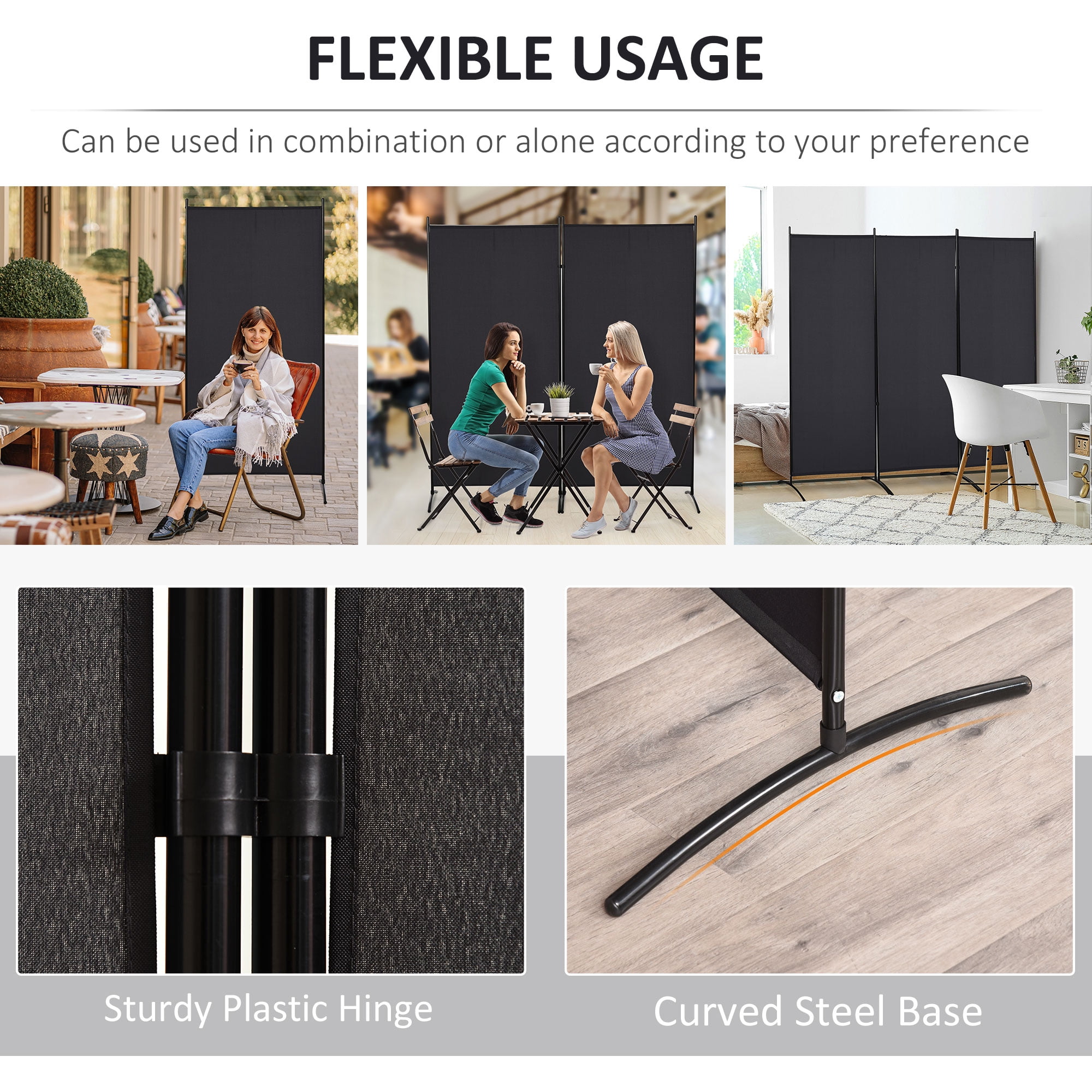 HOMCOM 3-Panel Room Divider Folding Privacy Screen Separator Partition Wall for Indoor Bedroom Office 100" x 72" Black
