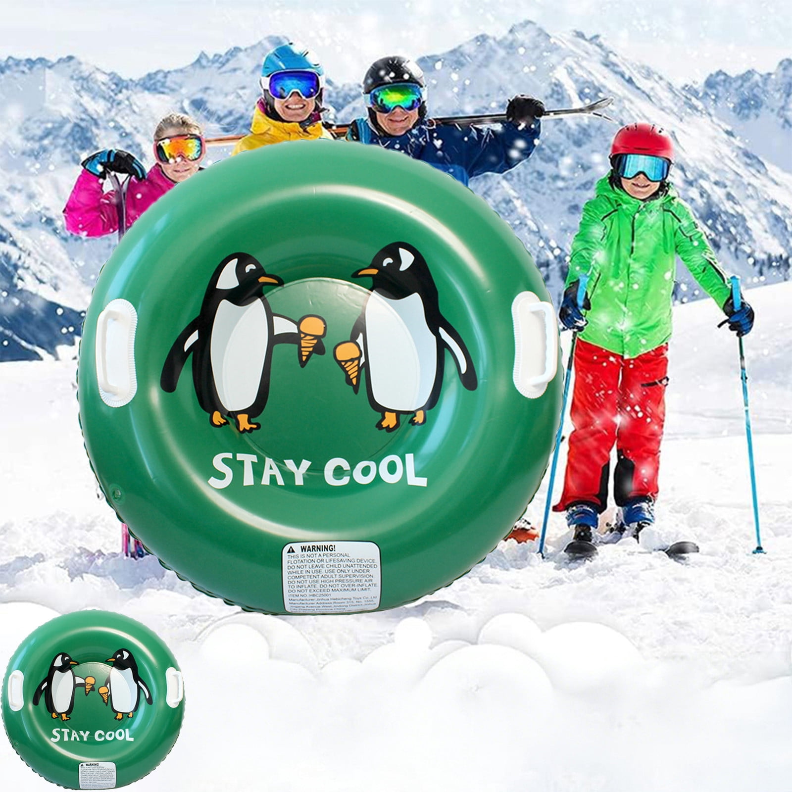Inflatable Ski Ring Sled, Winter Outdoor Snow Tube with Handle, Thickened Hard Bottom PVC Sled, for Snow Tubing Winter Sledding and Outdoor Family Fun