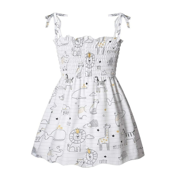 Vestido Para Niñas Ropa Para Bebés Ropa De Verano Para Niños Pequeños Vestido Sin Mangas Con Tirantes Estampado Gráfico Ropa Para Niños Blanco Odeerbi LM103-5614