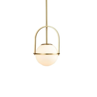 Torcello 1-Light Antique Brass Sphere Shaded Pendant Light with Opal Glass Shade