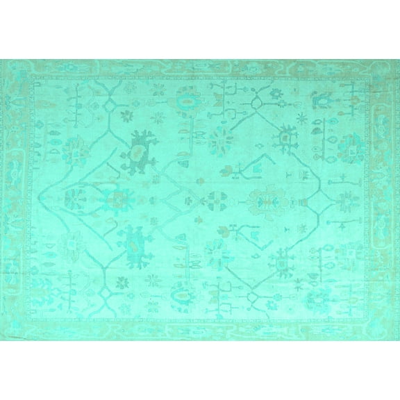 Ahgly Company Machine Washable Indoor Rectangle Oriental Turquoise Blue Traditional Area Rugs, 5' x 7'