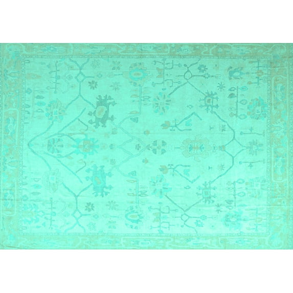 Ahgly Company Machine Washable Indoor Rectangle Oriental Turquoise Blue Traditional Area Rugs, 8' x 10'