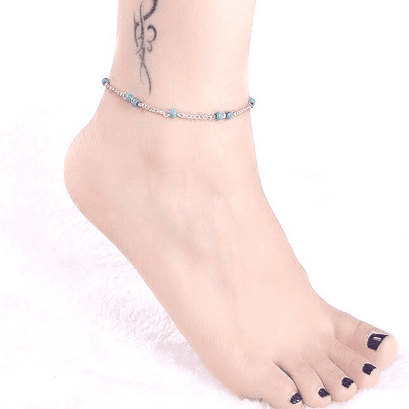 Turquoise Bead Adjustable Chain Anklet for Women or Teens Summer Beach or Casual Wear