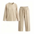 thumbnail image 6 of PNTUTB Fall Winter Men's Solid Color Outfit Sets Crew Neck Long Sleeve Top Elastic Waist Drawstring Pant Two Piece Set Loose Comfort Daily Casual Sets, 6 of 7