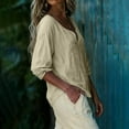 thumbnail image 5 of BUIGTTKLOP Cotton Linen Shirts for Women Long Sleeve Shirts Casual V Neck Boho Summer Vacation Tops, 5 of 6