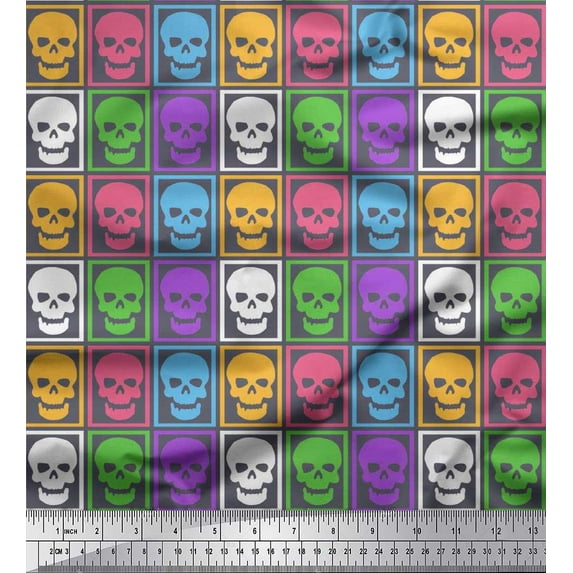 Soimoi Rayon Fabric Skull Halloween Printed Fabric 1 Yard 42 Inch Wide