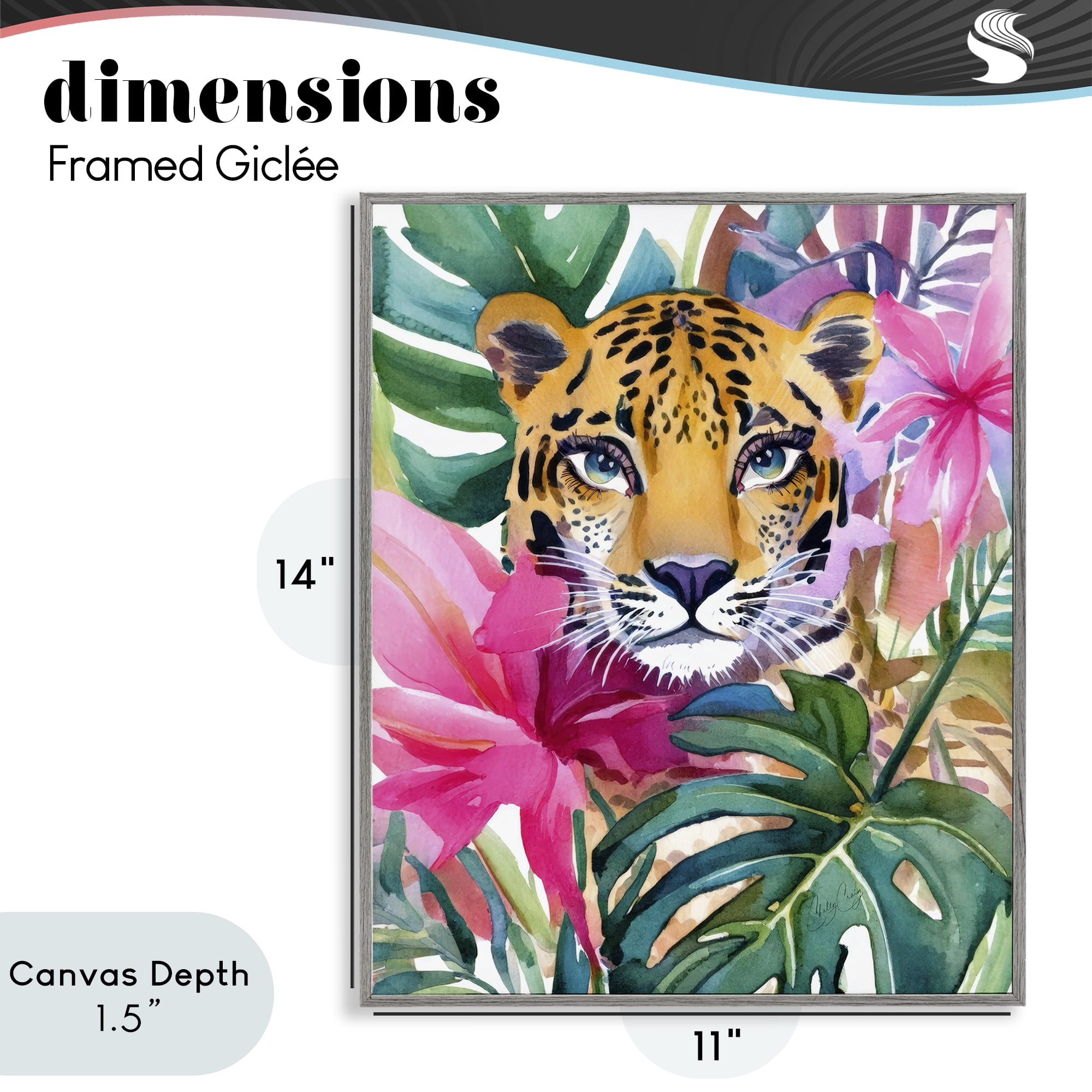 Stupell Industries Tropical Tiger Peeking Gray Framed Giclee Art, design by Shelly Craig