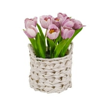 10 in. Mauve Tulip Bouquet in White Basket