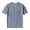 thumbnail image 3 of Hearthz Short Sleeve Shirt for Men Rib Knit Crewneck Shirts for Men Summer Fall Textured Knit Streetwear Athletic Shirts for Men Blue XL, 3 of 6