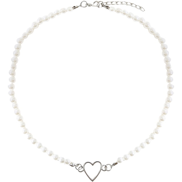 Collar de perlas, collar de corazón de amor, gargantilla, cadena de clavícula para mujeres y niñas