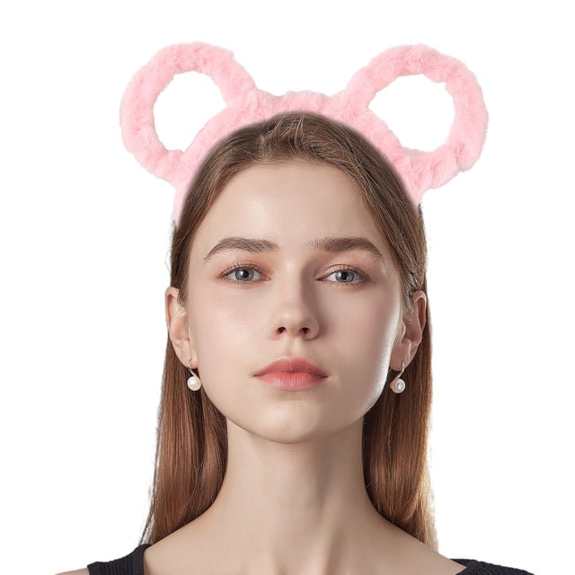 Fiudx Diadema con Orejas de Oso, Bandana Elástica de Felpa, Corona de Metal Ligera para El Cabello, Maquillaje Facial para Lavar El Cabello, Uso Diario para Mujeres, Regalo para Fiestas Navideñas, Aj