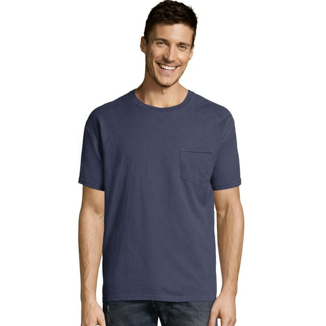 Hanes Mens ComfortWash Garment Dyed Short Sleeve Pocket Tee, S, Anchor Slate