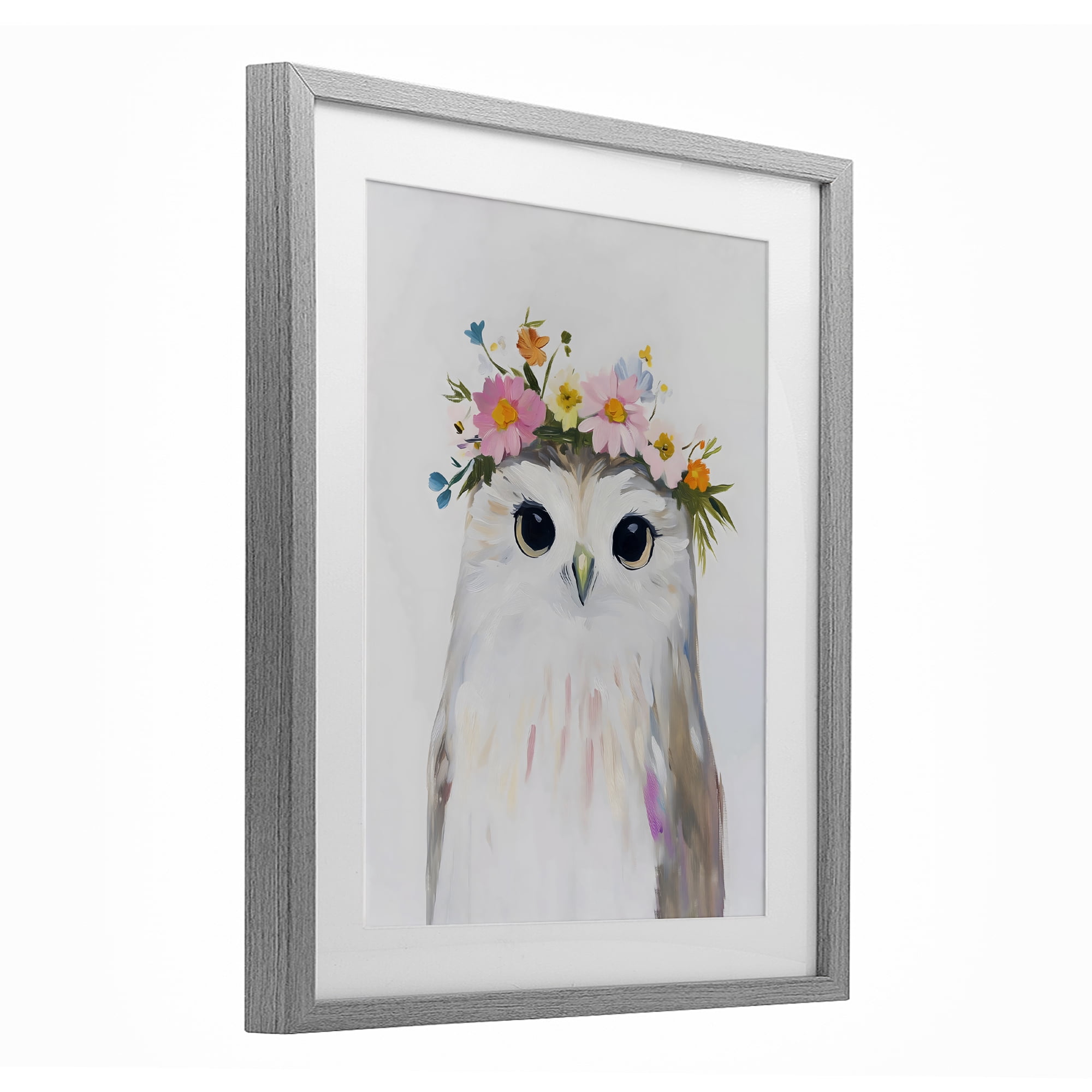 Stupell Industries Flower Crown Owl Gray Framed Print Under Glass, design by The Prints Vibe