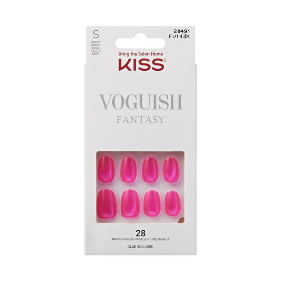 KISS Voguish Fantasy Press on Nails, Good luck, Babe, Pink, Short Oval, 28 Count